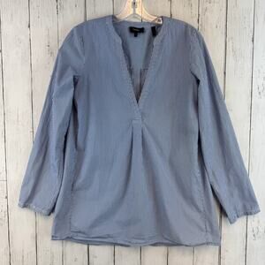 Theory Blue Taff Stripe Ofeliah Cotton Shirt Oversized Long Sleeve Tunic Size P